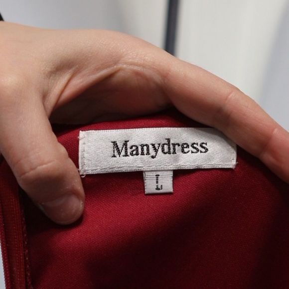 Manydress Crimson Red Asymmetrical V-Neck Full Form-Fitting Bodycon Dress L - Picture 8 of 9